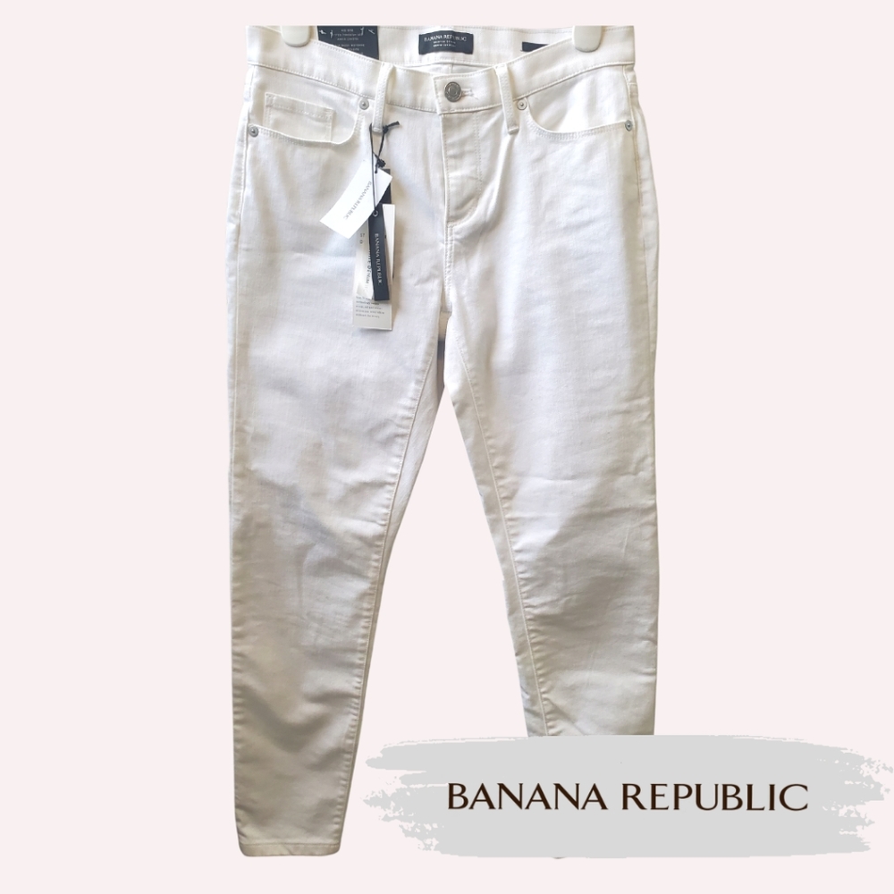 NWT Banana Republic Stay White Denim Mid Rise Skinny Jeans